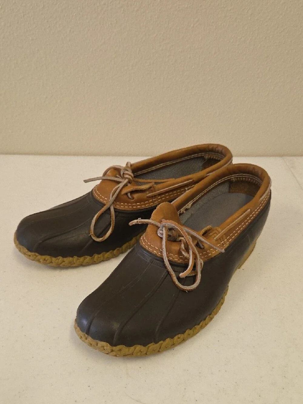 LL Bean Rubber Moc Low Duck Boots Tan Brown Men's Size 14 Maine USA Bean Boots